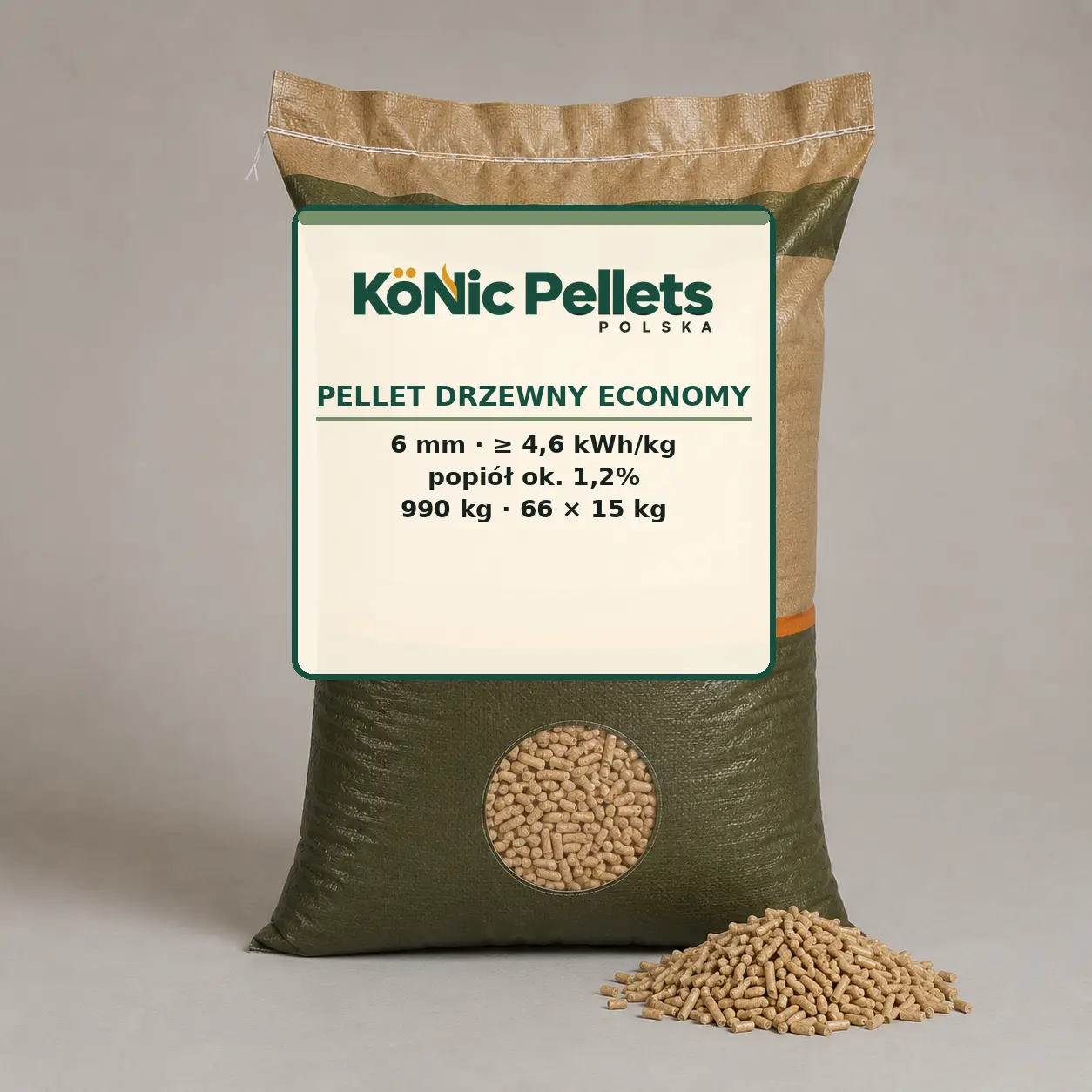Pellet drzewny Economy 6 mm – worek 15 kg