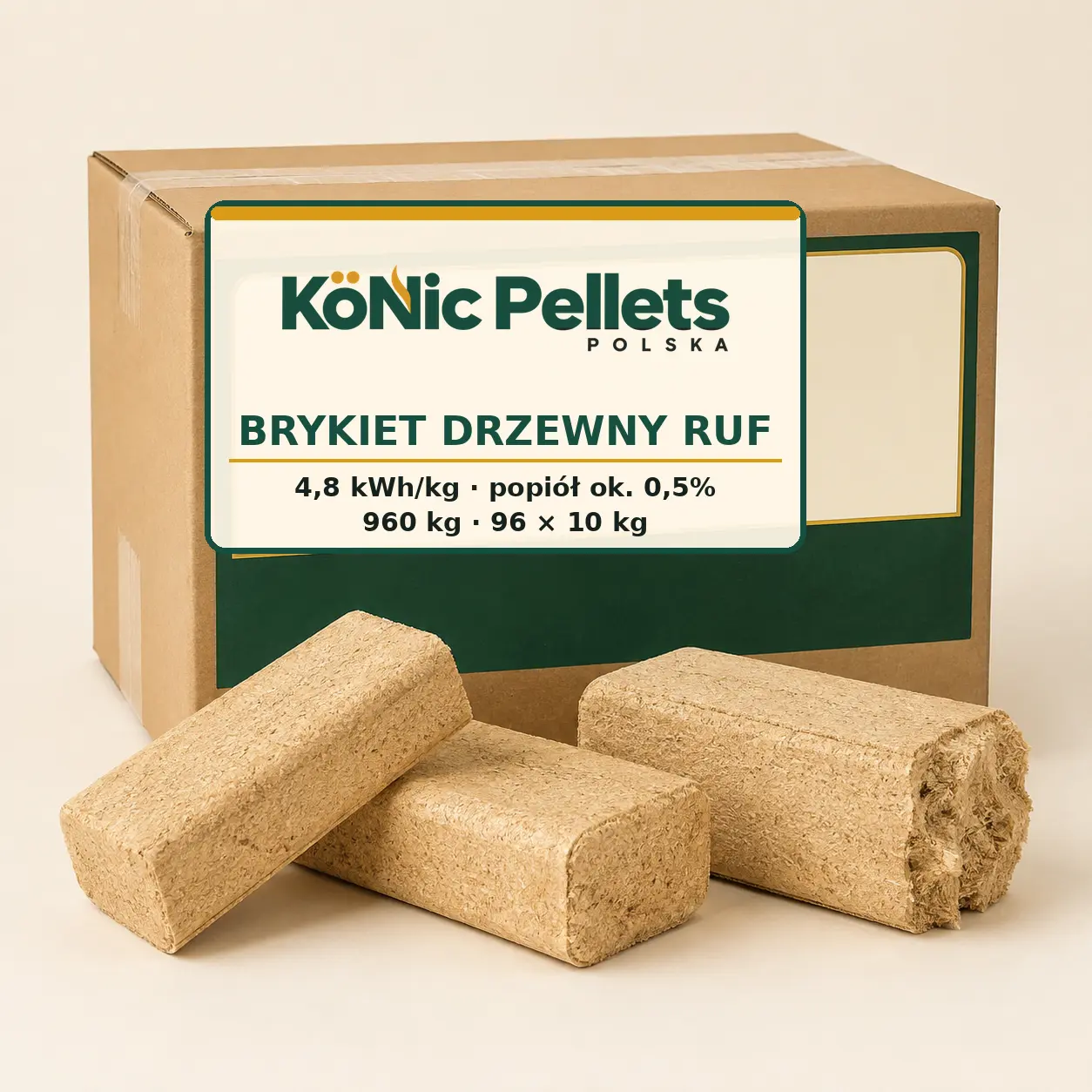 Brykiet drzewny RUF i opakowanie 10 kg